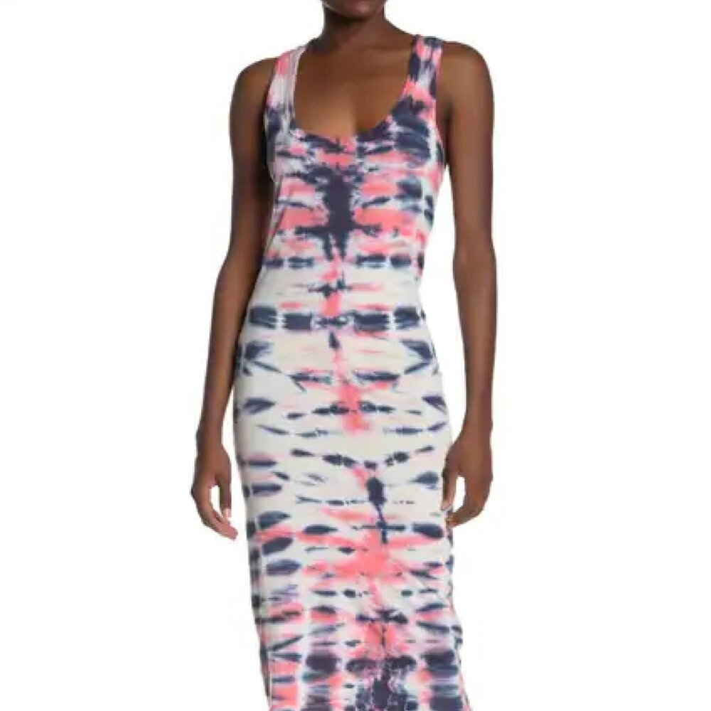Tie-Dye Scoop Neck Maxi Dress in Pink and Navy